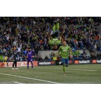 Handwalla Bwana of Seattle Sounders FC flips after scoring his first goal of the season in Wednesday's 2-1 win over Orlando City SC