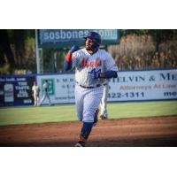Rene Rivera of the Syracuse Mets rounds the bases after hitting his first of two home runs on Friday night