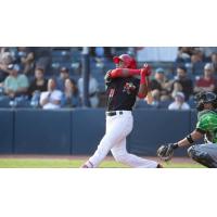 Vancouver Canadians OF MC Gregory Contreras crushes a double which led to the winning run on Monday night